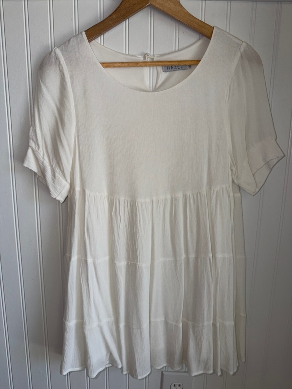 hazel White Short Sleeve Tiered Mini Dress